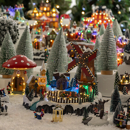 Lighted Village Square with Musical Mill Movement - 59 LED