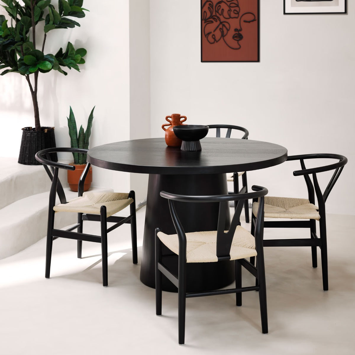 Boki Dining Table, Black Mango Wood, Seats 4