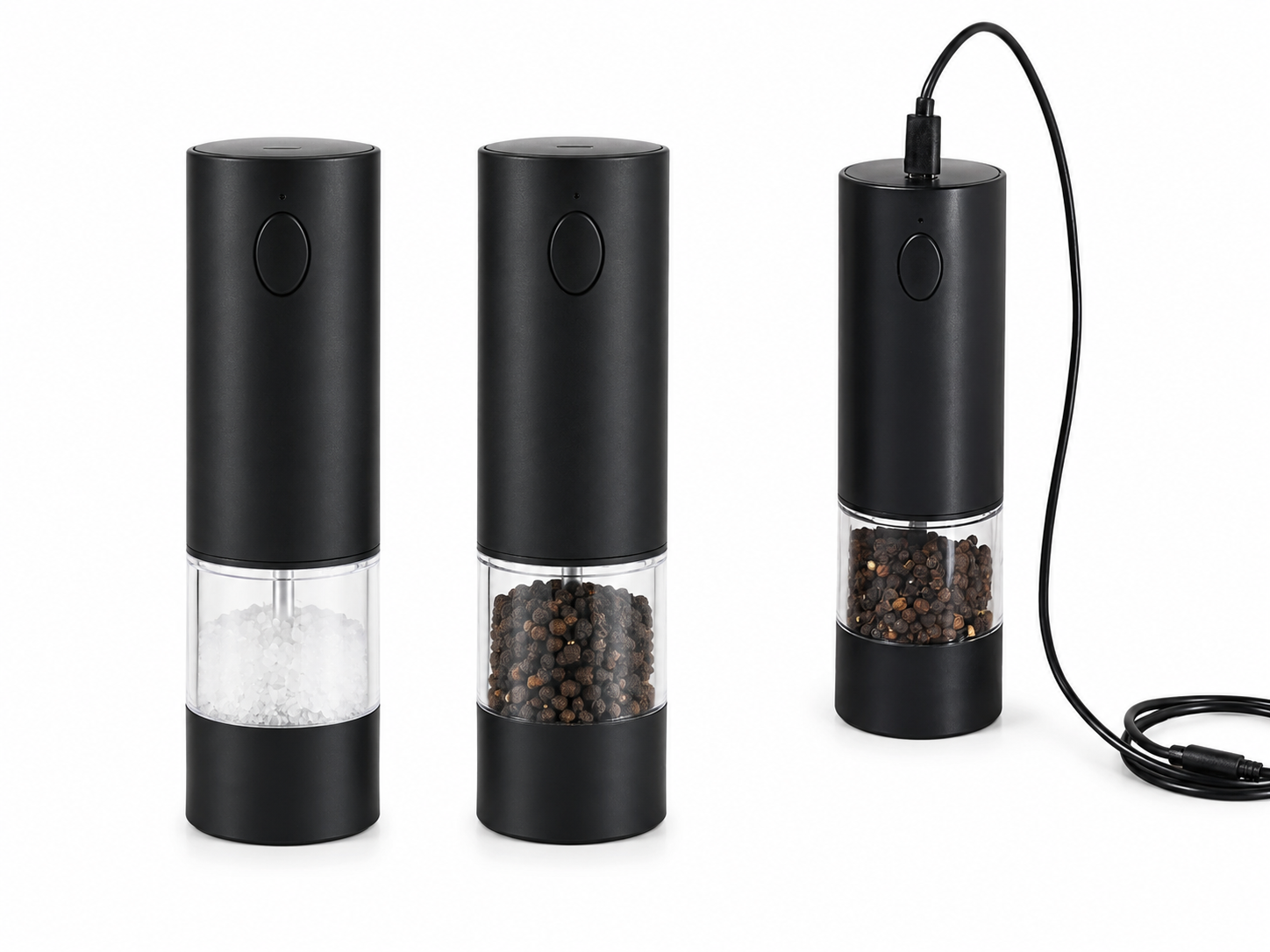 USB Rechargeable Electric Salt & Pepper Mill – Black 17 cm