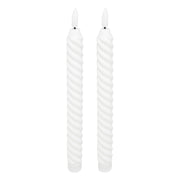 Set of 2 LED Stick Candles "Twist Aloe" - White Twisted Taper, 150h Flicker