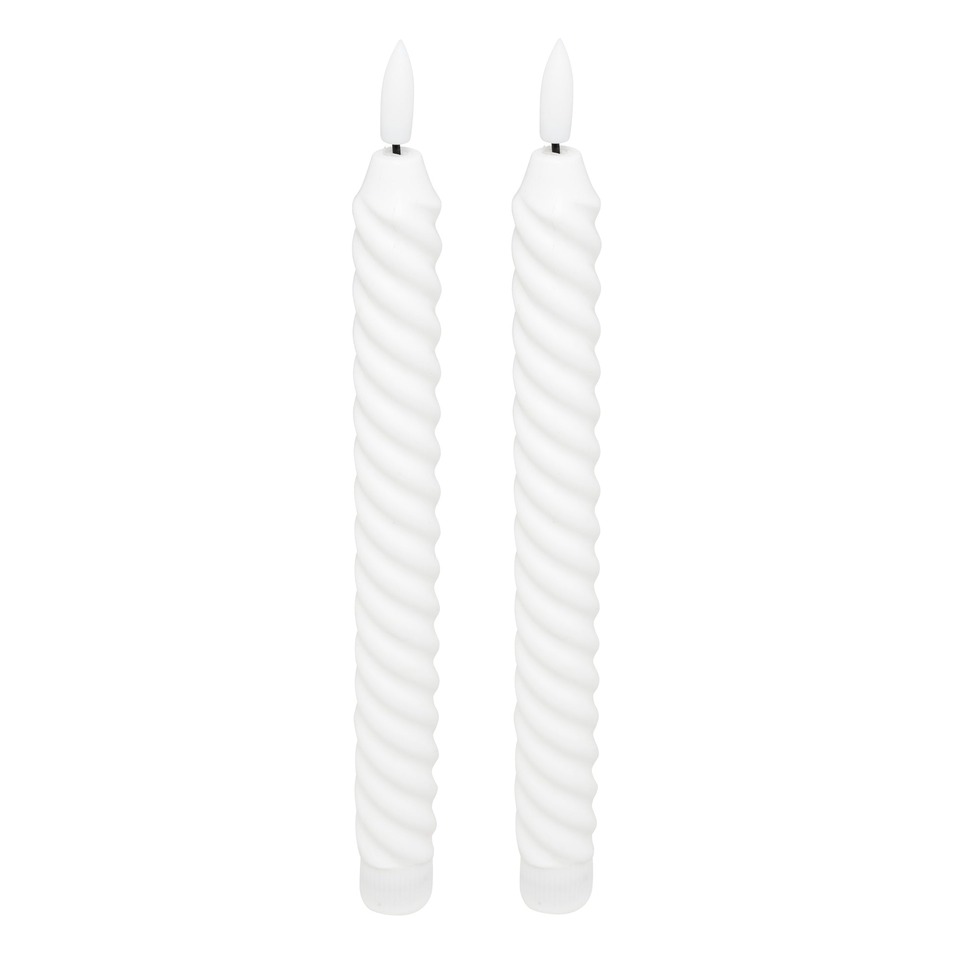 Set of 2 LED Stick Candles "Twist Aloe" - White Twisted Taper, 150h Flicker