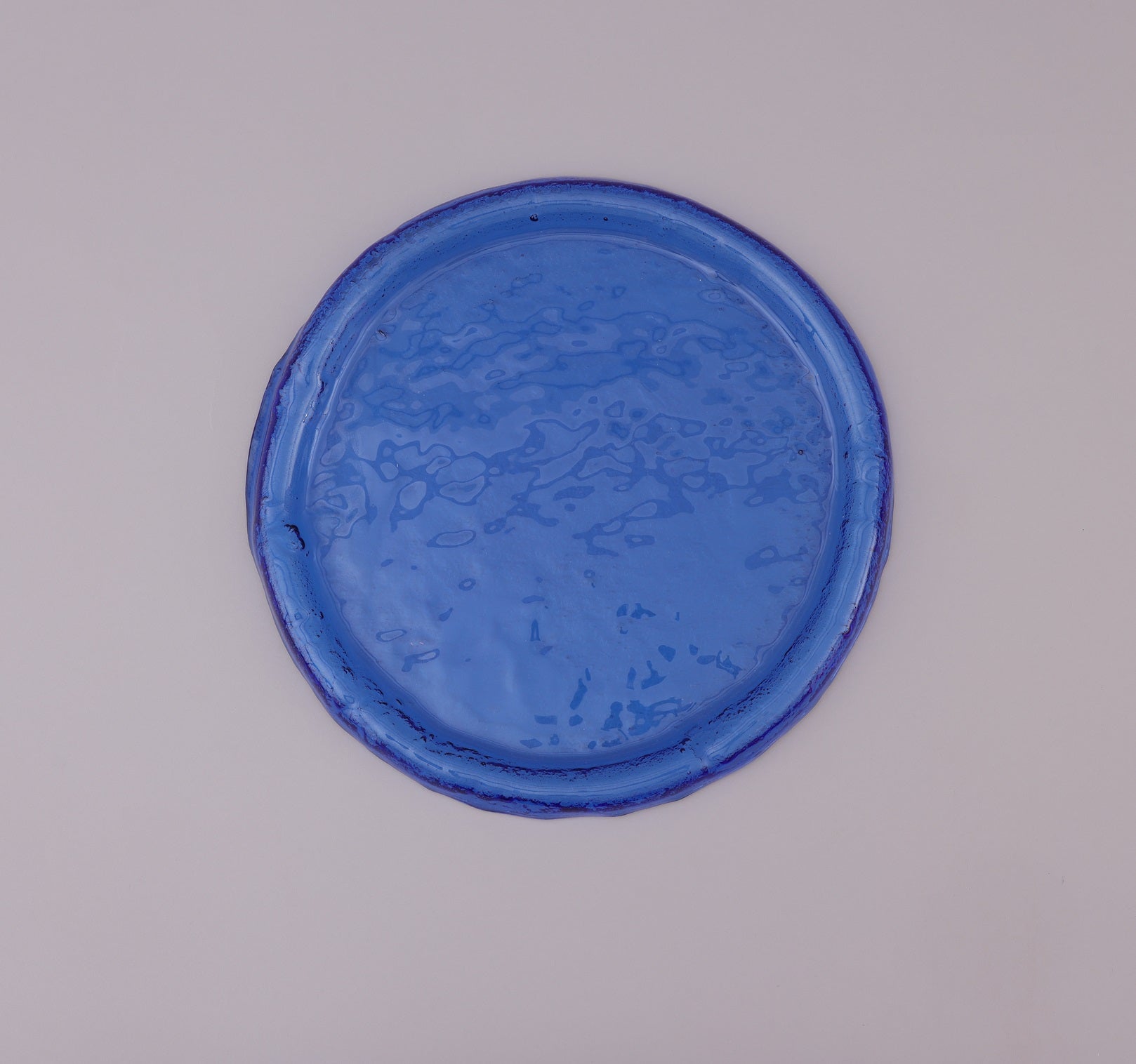 Handmade Glass Serving Plate, Colorful Blue, D. 32 cm
