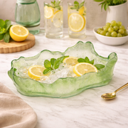 Handmade Irregular Oval Glass Serving Bowl 38 x 25 x 10 cm Soft Green